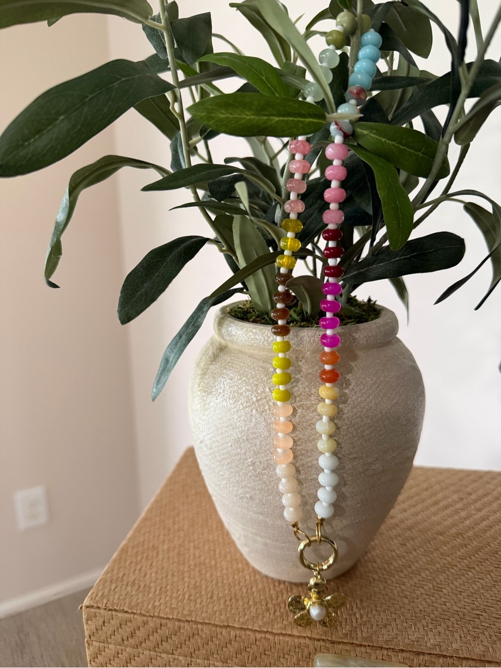 Multicolor Beaded Women's Necklace with Gold Charm - Unbranded